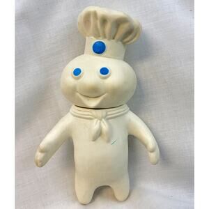 Pillsbury Doughboy 1971 VNTG White Vinyl Doll 3 Signature Blue Dots Head Swivels